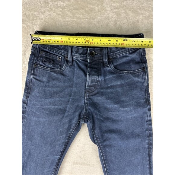 Superdry Mens Jeans 30 X 32 Blue Officer Straight Copper Black Denim Button Fly - Picture 8 of 13